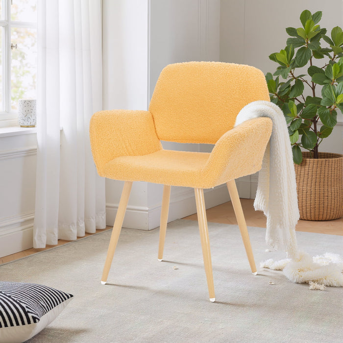 Blorly Dining Chair, Small Teddy Vanity Arm Chair for Bedroom,Living Room, Makeup Vanity Chair with Wood Legs, Yellow