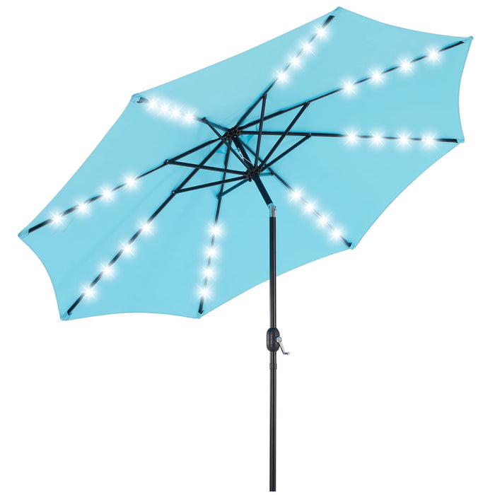 Taoset 10ft Solar LED Outdoor Umbrella with Tilt Function - UPF 50+ Waterproof Patio Shade with Metal Frame for Deck, Yard & Market, Blue