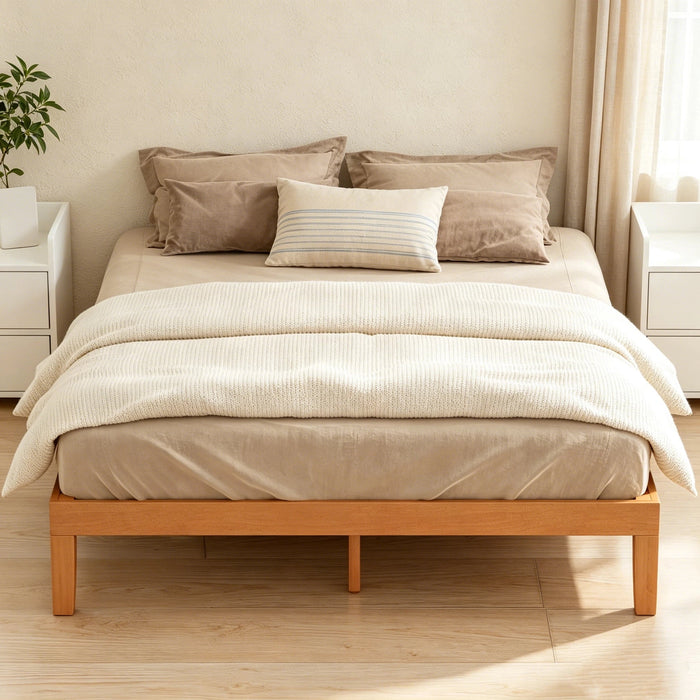 ETHOVIA King Size Solid Wood Platform Bed Frame, Sturdy Wooden Structure with Underbed Storage Space, No Box Spring Required, Modern Minimalist Style, 79.5"×75.5"×12"