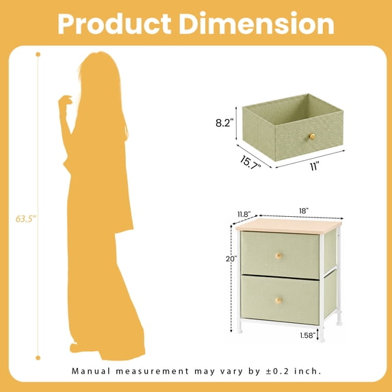 Aidoly Stylish 2-Drawer Nightstand( 2-Piece) – Practical Storage Table for Home, Office, Dorm & Entryway