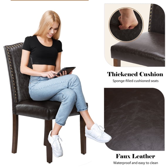 Dining Chairs Set of 2, Modern Upholstered Fabric Chairs with Nailhead Trim and Wooden Legs for Kitchen, Dining Room, or Living Room