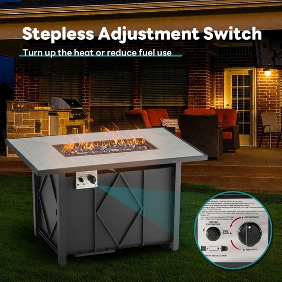 43 Inch Outdoor Propane Fire Pit Table, 50,000 BTU Rectangular Gas Fire Table with Diamond Steel Frame & Stone-Look Tabletop, Propane Fire Table for Patio Backyard, Tank Storage Space