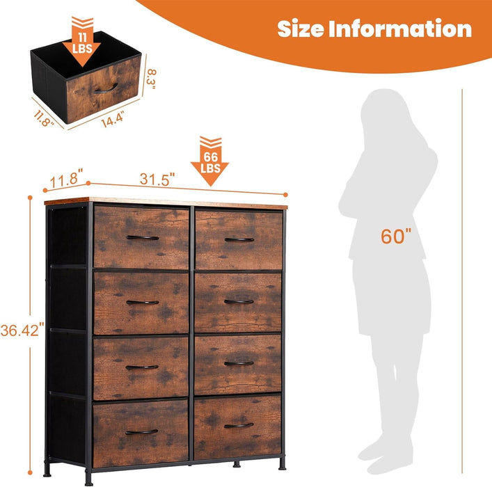 Betcozy 8-Drawer Dresser, Clothes Dresser Tower & Classification Storage for Bedroom, Living Room, Rust