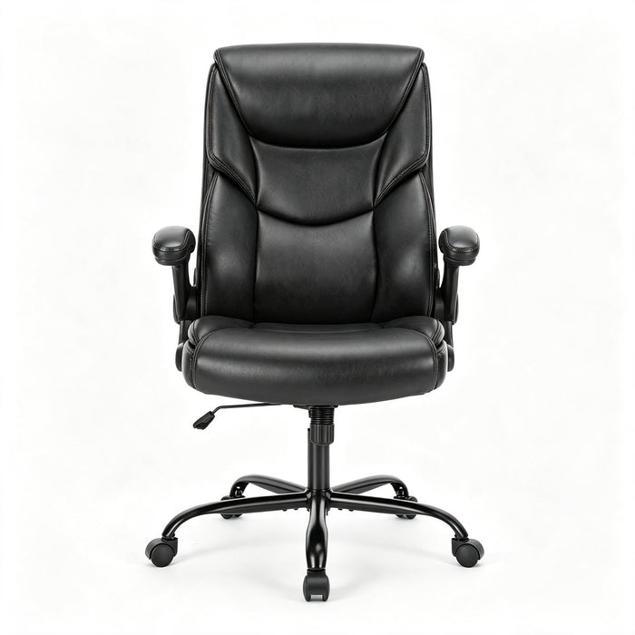 Taoset Executive Office Chair, High Back Leather Desk Chair with Space-Saving Flip Up Armrests, Adjustable Rocking Swivel Computer Task Chair for Home Office, Black