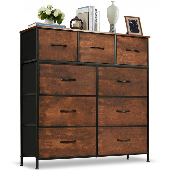 Nextay 9-Drawer Fabric Dresser for Bedroom, Storage Dresser Closet with Steel Frame & Wooden Top for Living Room, Dressing Room, Entryway, Brown