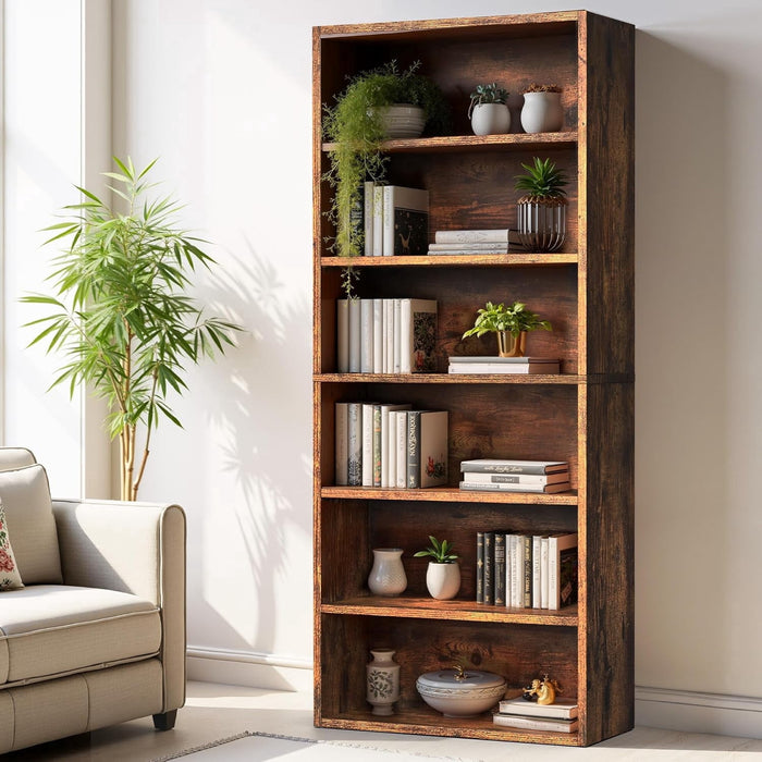 Taoset Large Bookcase, 5-Tier 63 Inch Tall Industrial Storage Wall Shelf, Display Shelf for Living room, Bedroom, Retro Brown