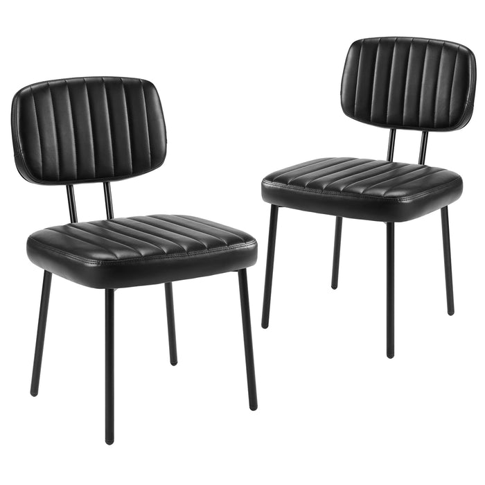 Dining Chairs Set of 2, Modern Upholstered Faux Leather Chairs with Cushioned Seats and Metal Base, Black