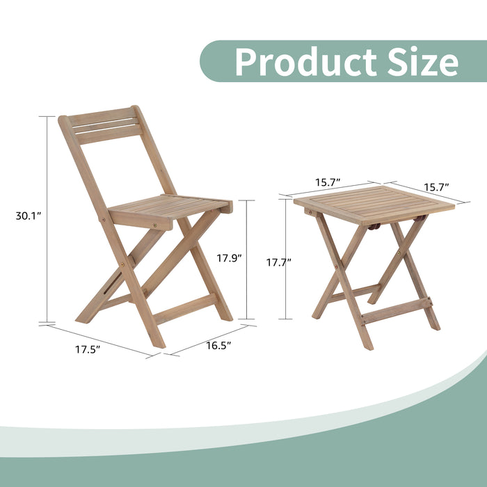 Patio Furniture Set, 3 Piece Acacia Wood Bistro Table and Chairs Set of 2 Outdoor Bistro Patio Set Folding Patio Chairs and Square Table for Balcony, Porch, Garden