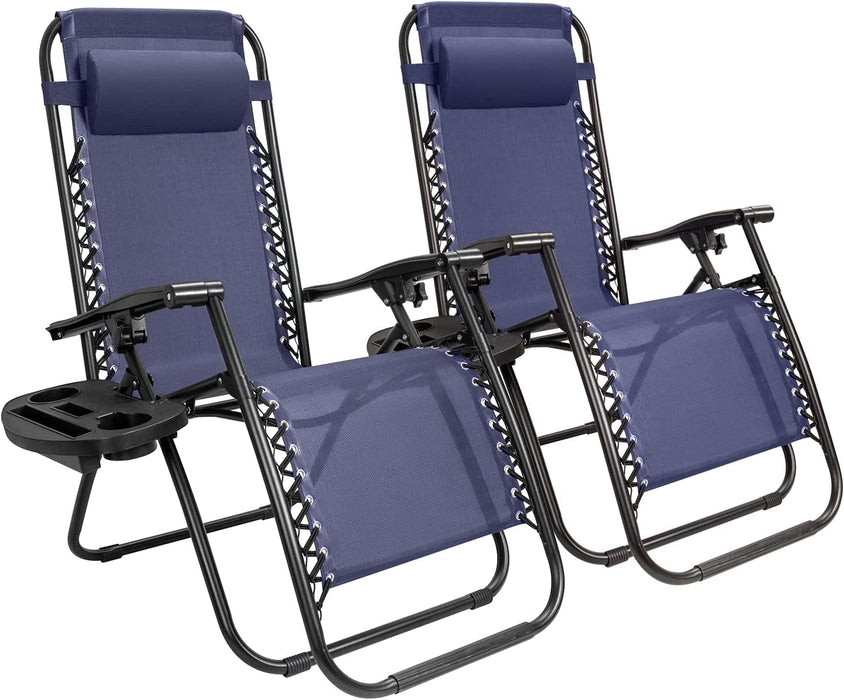 Betcozy Zero Gravity Chairs, 2 PCS Outdoor Patio Folding Lawn Chair, Reclining Lounger with Cup Holder Pillows for Camp, Poolside Backyard and Beach, Blue