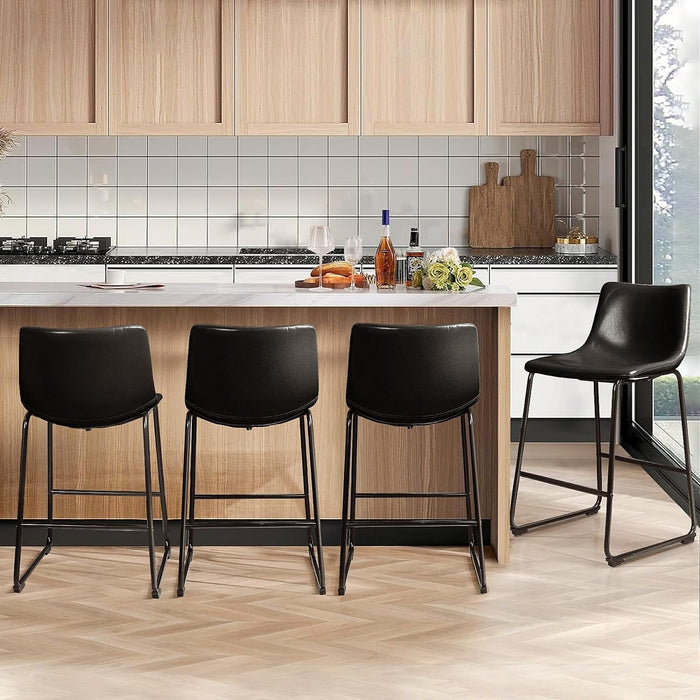 Blorly 4-Pack Counter Height Bar Stools, Faux Leather Barstools with Back, 26 inch Seat Height Island Stools Countertop Black Bar Chairs with Metal Legs