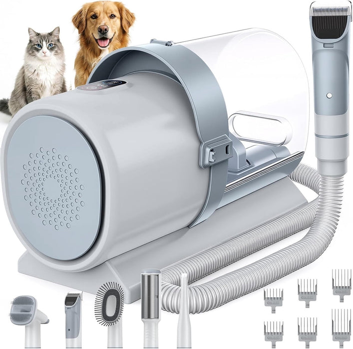 Simenmax Pet Grooming Vacuum Kit – Cordless Clippers with 2.5L Canister, 3 Suction Levels & 5 Attachments, Low-Noise Hair Trimmer for Dogs, Cats,Gray