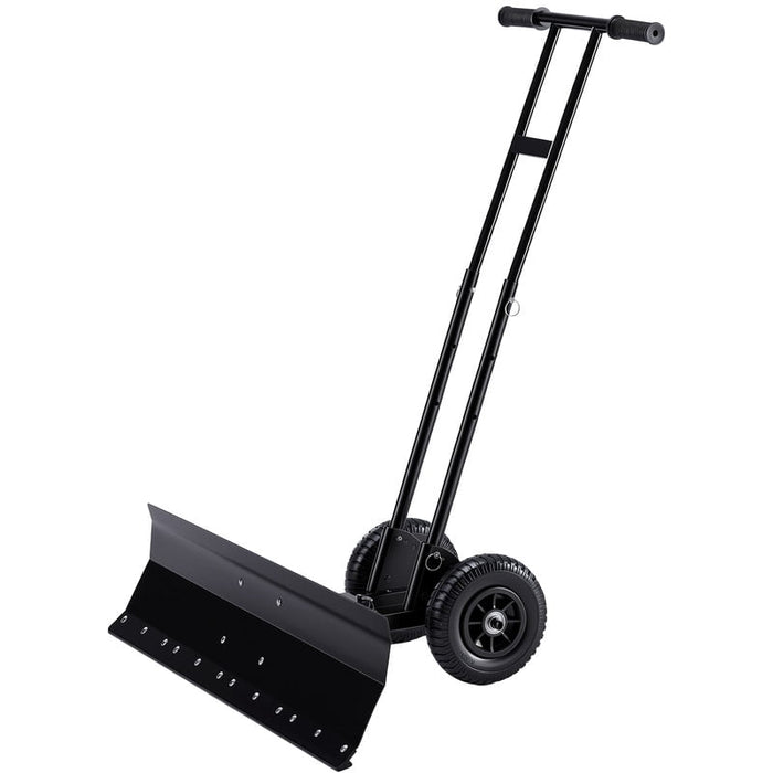 Simenmax Adjustable Wheeled Snow Pusher – Heavy-Duty Q235 Carbon Steel Snow Removal Tool with 7-Angle Blade & 5-Position Handle for Driveway, Yard & Outdoor Roads, Black