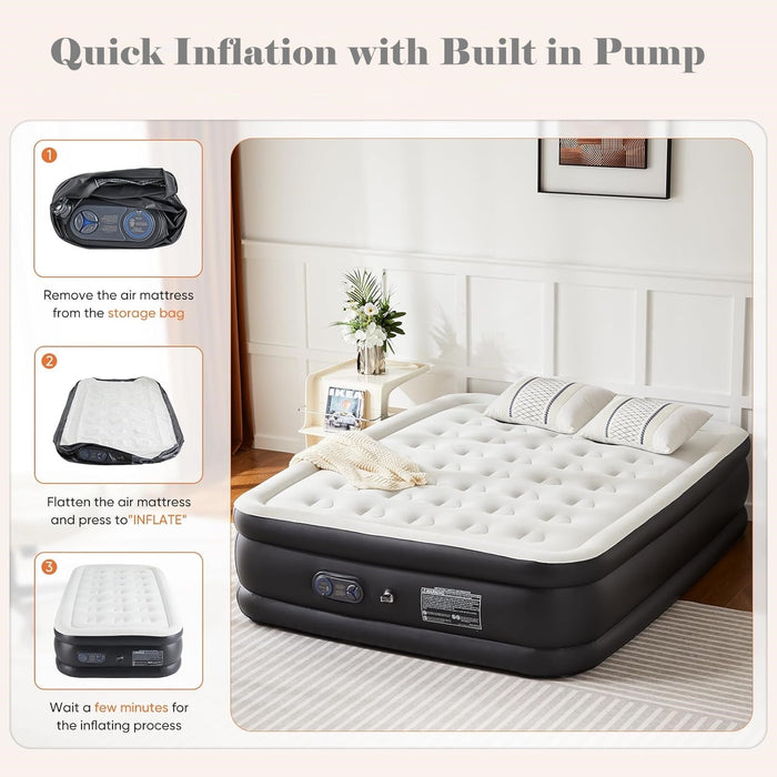 TINKLE WELL Air Mattress with Built-in Pump Waterproof Inflatable Bed Portable Blow-Up Airbed for Home Camping and Guest Use