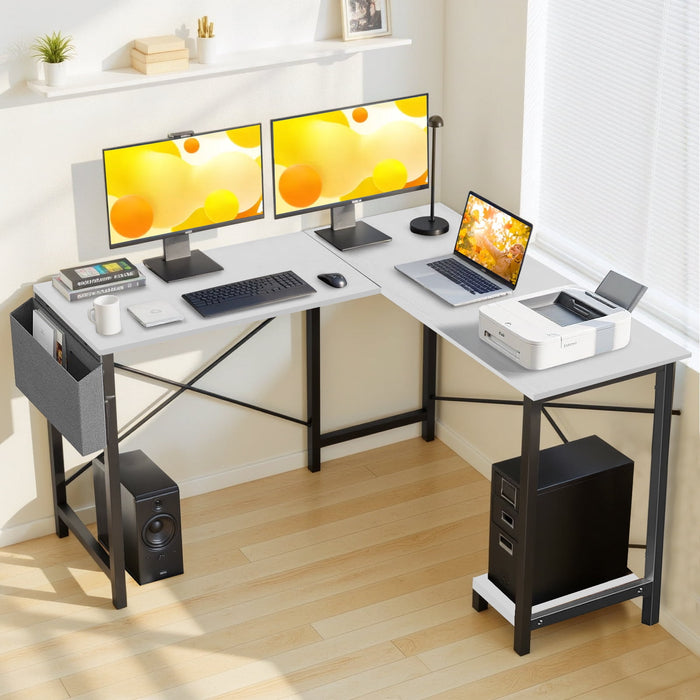 Betcozy Office L-shaped Computer Desk, Reversible Corner PC Work Table with Wood Tabletop and Metal Frame, Gaming Desk for Home Office, Small Space, Gray