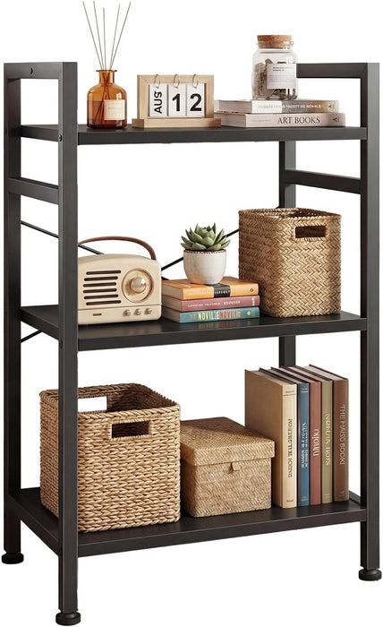 Bigleap 3-Tier Bookshelf, Industrial Tall Storage Shelf, Modern Bookcase for Living Room, Home Office, Bedroom, Black