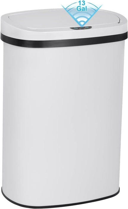 Simenmax 13 Gallon Motion Sensor Trash Can – Stainless Steel Automatic Bin with Quiet Close, White