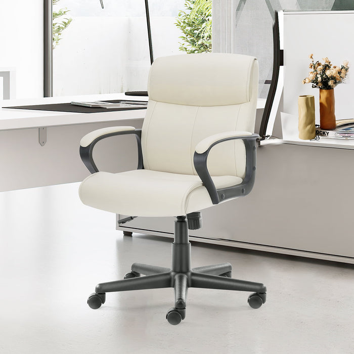 TINKLE WELL TINKLE WELL Executive Swivel Task Chair for Home and Office Adjustable Height Modern PU Leather-White