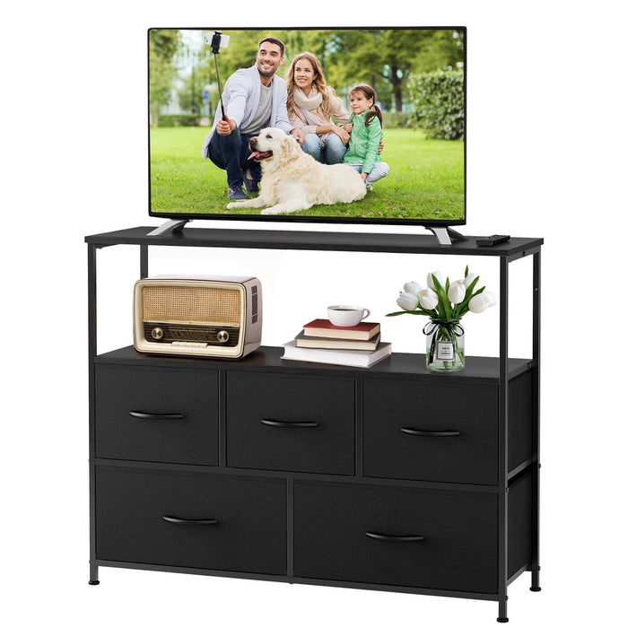 Taoset 5-Drawer Fabric Storage Organizer with Wood Top - Multifunctional Dresser for Bedroom, Living Room, Dorm,Black
