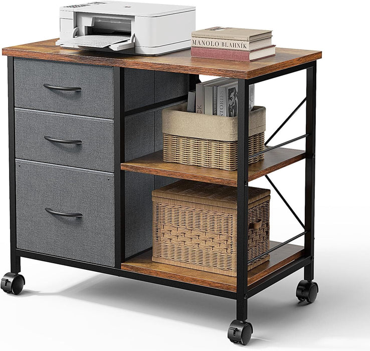 Bigleap 3-Drawer Mobile File Cabinet, Rolling Storage Cabinet with Open Shelf, Fabric Filing Cabinet for Home Office, Under-Desk Storage, Gray