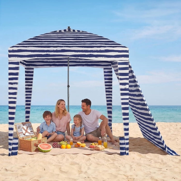 Simenmax 6x6ft Beach Cabana, Large Beach Canopy with Side Wall, UPF 50+ Protection Easy Setup Beach Tent Sun Shelter, Portable Beach Tent for Whole Family, Dark Blue