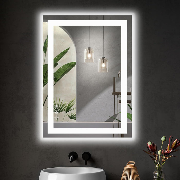 Blorly Bathroom Mirror with Lights, 24"X32" LED Vanity Mirror for Wall, Gradient Front and Backlit Mirror with Anti-Fog, Memory Function, Tempered Glass, Shatter-Proof, Horizontal& Vertically