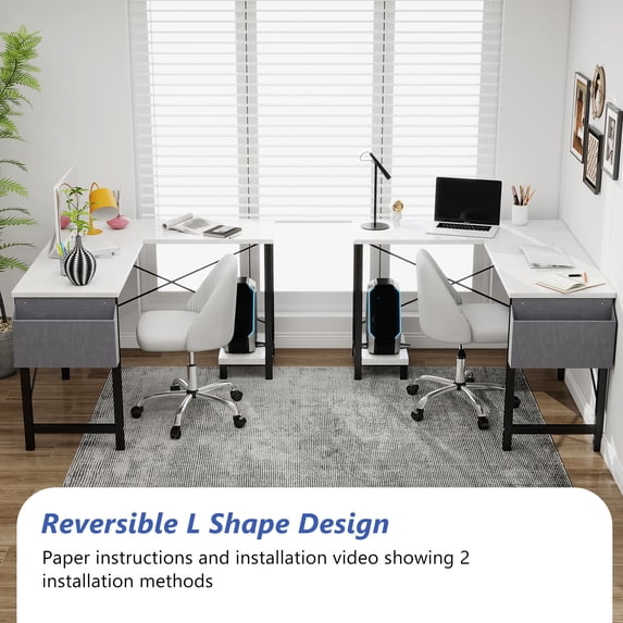 Aidoly 50" Corner Workstation with CPU Stand & Storage - Reversible L-Shaped Computer Desk for Home Office & Gaming