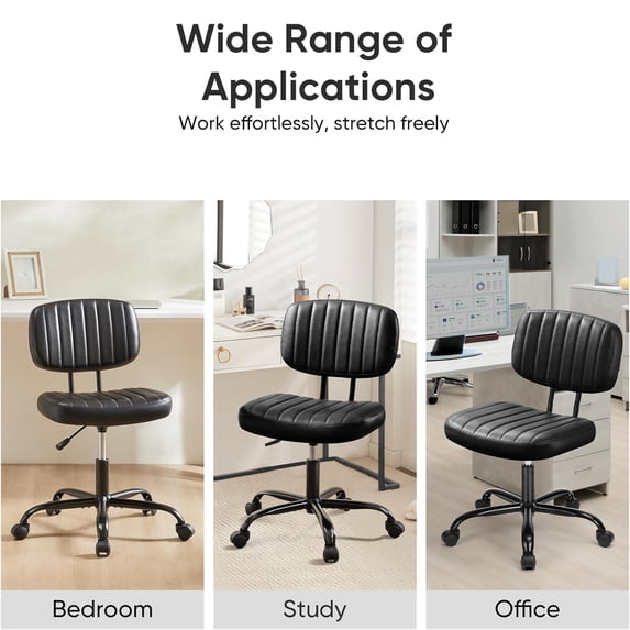 Armless Office Desk Chair, PU Leather Ergonomic Task Chair with Low Back Lumbar Support, Height Adjustable Swivel Computer Chair for Home Office