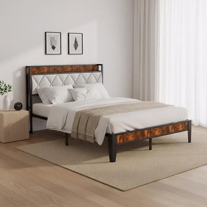 Taoset Smart Storage Bed Frame with Charging Station & Upholstered Headboard - Full Size, No Box Spring Needed