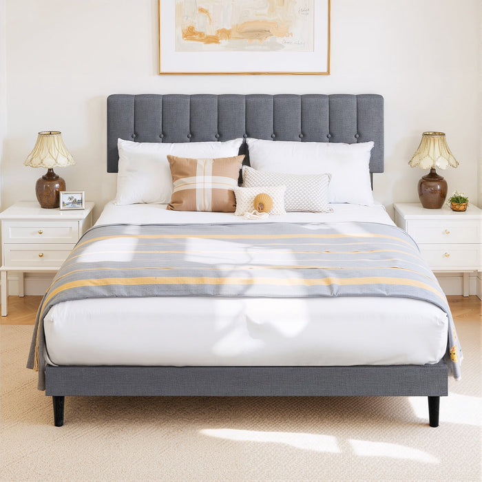Nextay Queen Size Upholstered Platform Bed Frame with Adjustable Headboard, No Box Spring Needed with Sturdy Wooden Slats Support, Non-Slip and Noise-Free, Easy Assembly, Dark Grey