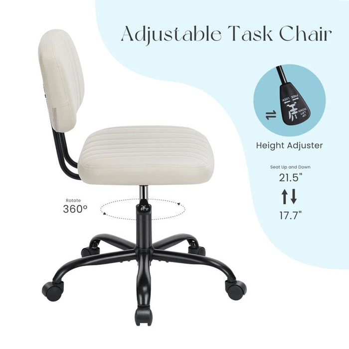 Desk Chair, Armless Activity Chair with Wheels, Comfy Low Back Swivel Task Chair, Beige