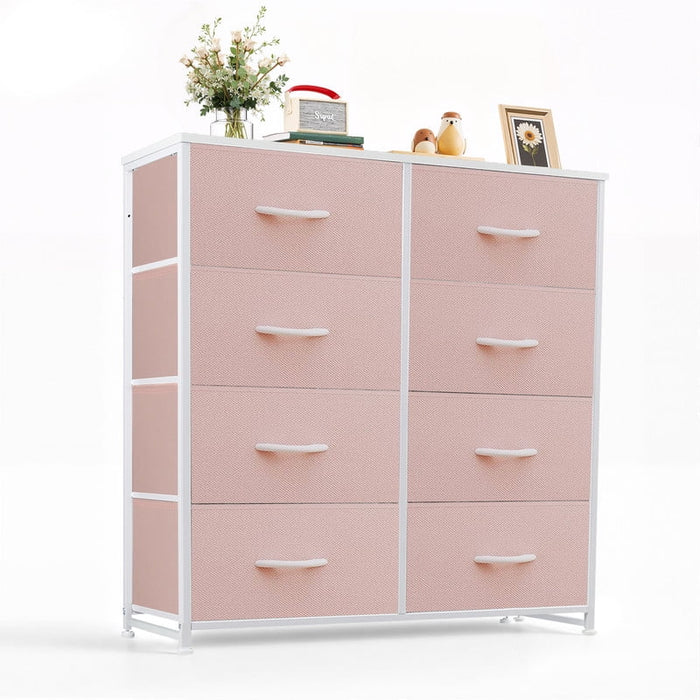 Simenmax 8 Drawer Dresser for Bedroom Fabric Dresser Chest of Closets Storage Units Organizer Tower Wooden Top Shelf for Bedroom, Hallway, Entryway, Closet,Pink