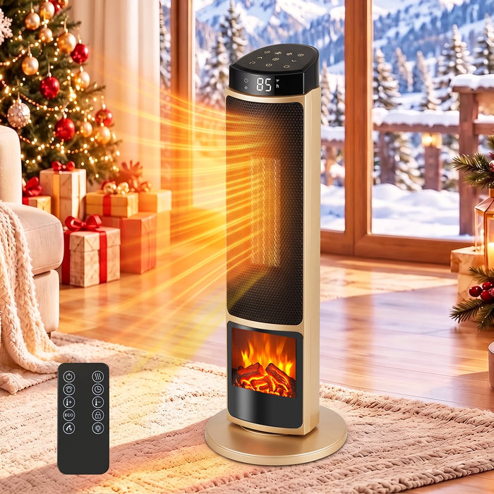 Simenmax 1500W Space Heater for Indoor Use, 23" Electric Heater, 70° Oscillation, Adjustable Thermostat & Remote, Tip-Over Protection, Gold