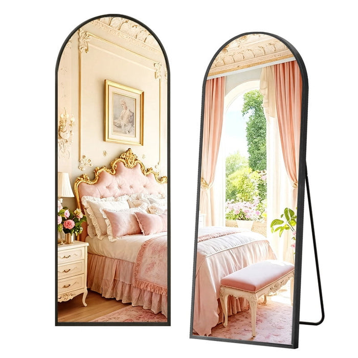 Simenmax Arched Full Length Mirror, 56x15 Inch Arched Standing Mirror with Nano Glass Aluminum Frame for Bedroom, Living Room, Gym,Black