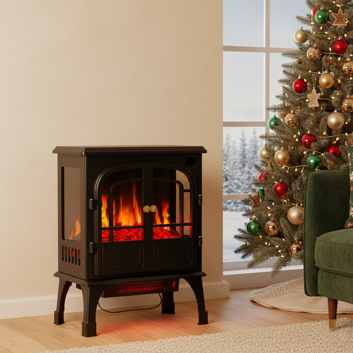 TINKLE WELL Electric Fireplace Freestanding Stove, Adjustable 3D Flame, Safe & Easy Heater, Compact Corner Design, Inky