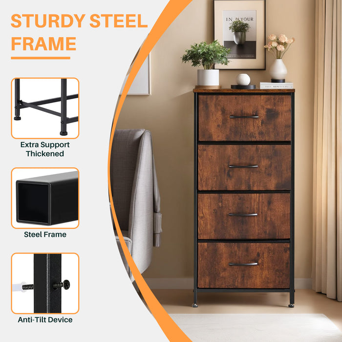 Bigleap 4 Drawer Dresser, Fabric Storage Tower Organizer with Wood Top and Steel Frame for Bedroom, Closet, Hallway, Entryway,Brown