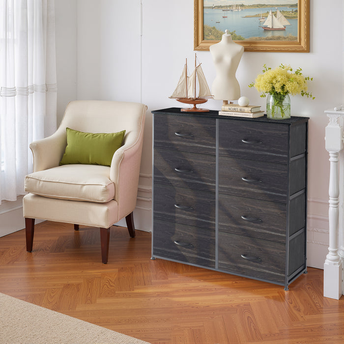 Bigleap 8-Drawer Dresser, Fabric Storage Tower for Bedroom, Hallway, Entryway, Tall Chest Organizer Unit with Fabric Bins,Black Wood