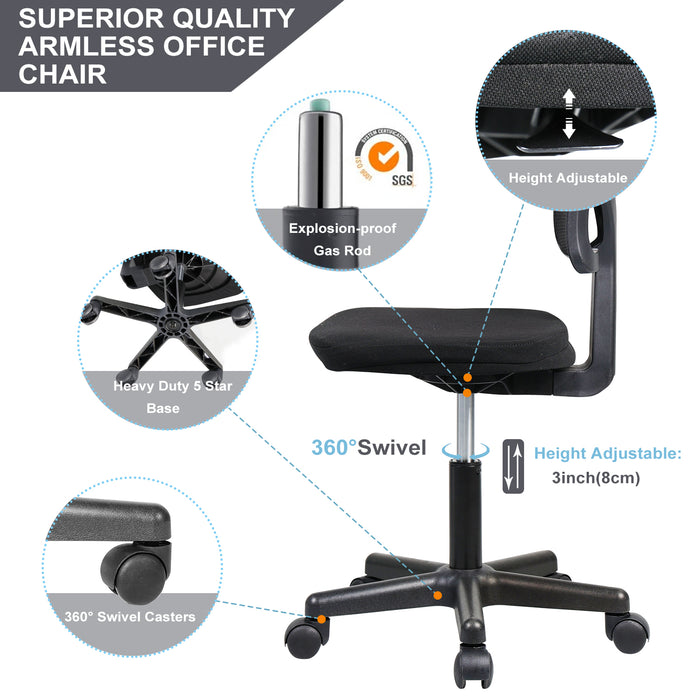 wOod-it Home Office Chair Mesh Armless Computer Desk Chair Ergonomic Computer Desk Task Rolling Swivel Chair Adjustable Modern Chair with Lumbar Support