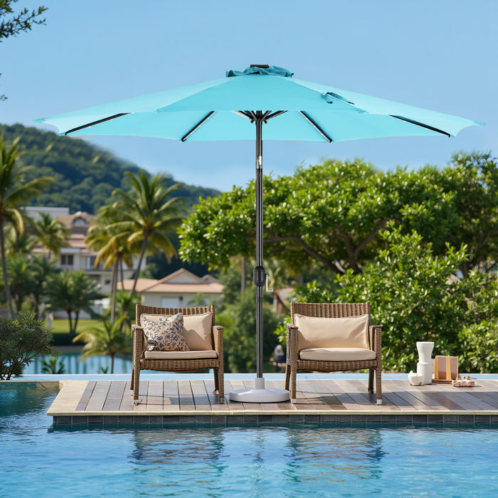 Betcozy Patio Umbrella with 32 LED Lights, 10FT Outdoor Solar Umbrellas with Push Button Tilt and Crank, 8 ribs, for Market, Beach, Pool,Garden, Deck, Khaki
