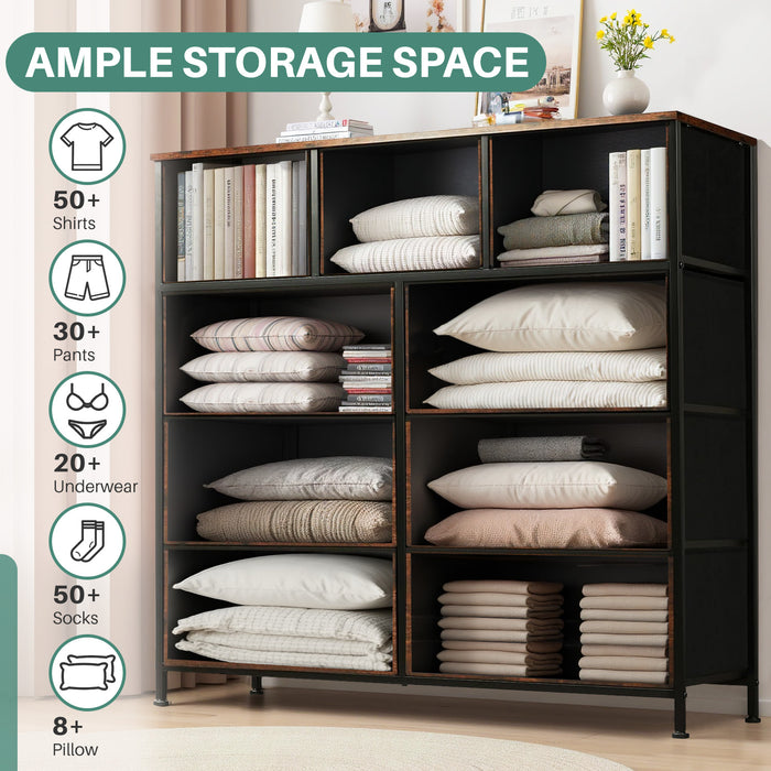 TINKLE WELL Wide 7/8/9 Drawer Fabric Dresser, Soft Storage Unit with Bins for Clothes, Toys, Linens, Fits Bedroom, Living Room, Hallway