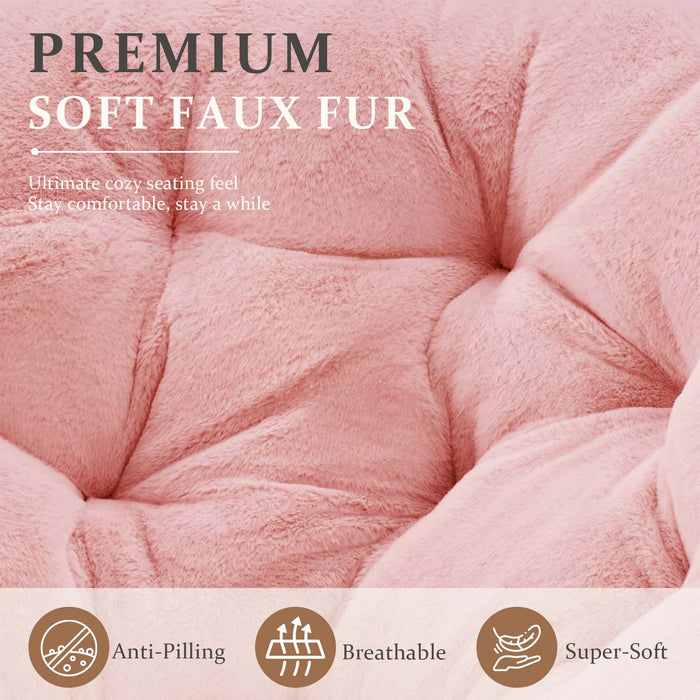 Comfy Saucer Chair, Folding Cozy Faux Fur Accent Seat with Thick Padded and Metal Frame, Single Leisure Chair for Living Room Bedroom