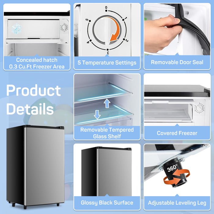 TINKLE WELL 3.2 Cu.Ft Mini Fridge with Freezer Small Refrigerator Single Door Adjustable Thermostat Energy-efficient Low Noise, Compact Fridge for Bedroom, Office, Dorm