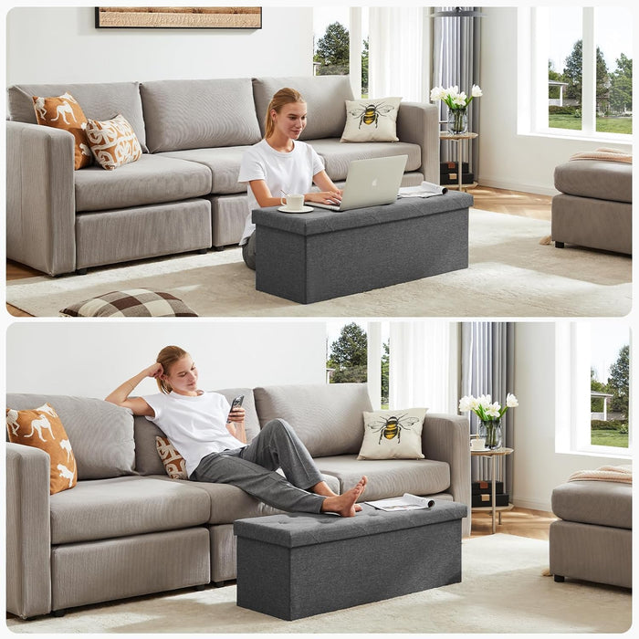 Bigleap 43 Inches Folding Storage Ottoman Bench, Large End of Bed Storage Foot Rest Stools Ottoman Storage Chest with Padded Seat for Bedroom, Living Room, Entryway, Holds up to 660 lb, Grey