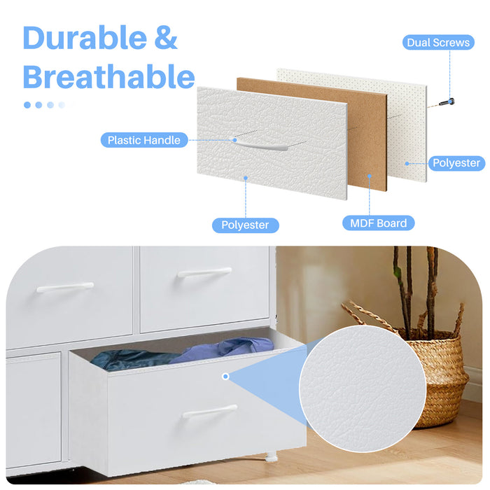 Bigleap TV Stand for Bedroom, TV Dresser for 45 inches, Media Console Table, Entertainment Center with 5 Fabric Drawers Cabinet and Open Storage Shelf Furniture Cabinet for Living Room, White