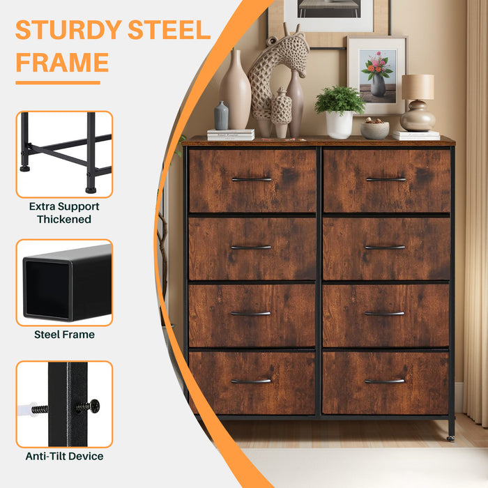 Simenmax 8 Drawer Dresser for Bedroom Fabric Dresser Chest of Closets Storage Units Organizer Tower Wooden Top Shelf for Bedroom, Hallway, Entryway, Closet,Brown