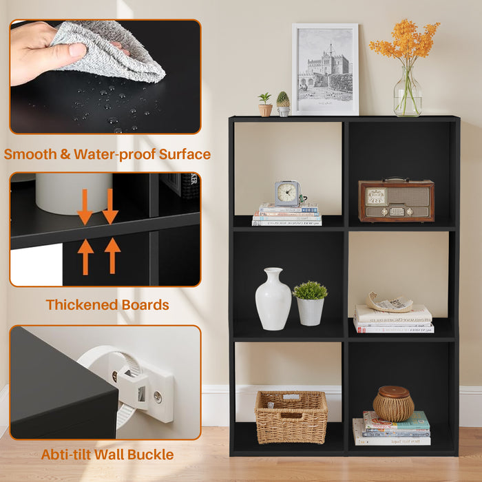 Simenmax 6 Cube Storage Organizer, Bookshelf with 3 Removable Back Panels for Living Room, Bedroom, Home Office, Black