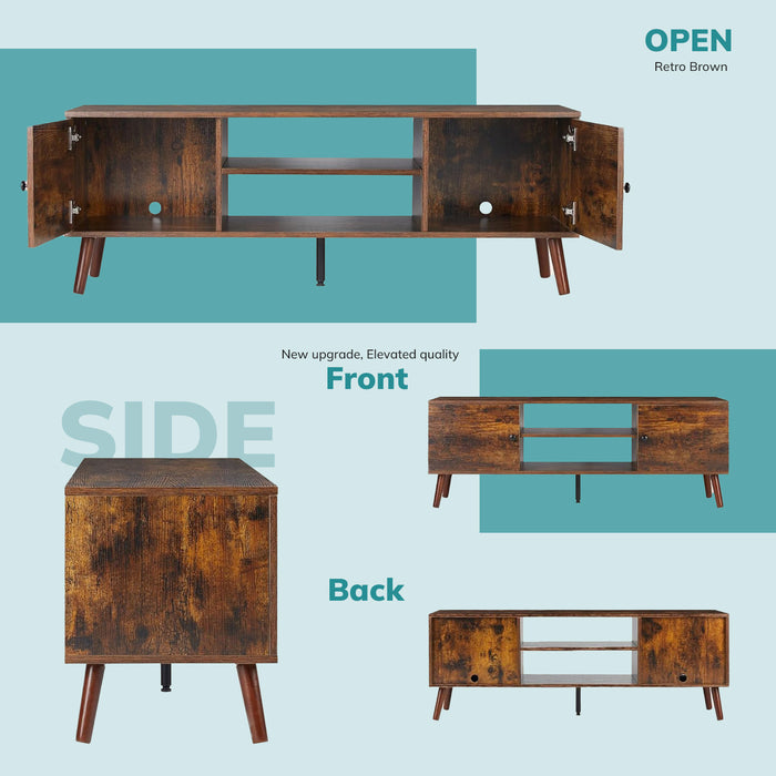 Simenmax TV Stand for 55 60 inch TV, Modern Mid Century Entertainment Center with Storage, Brown