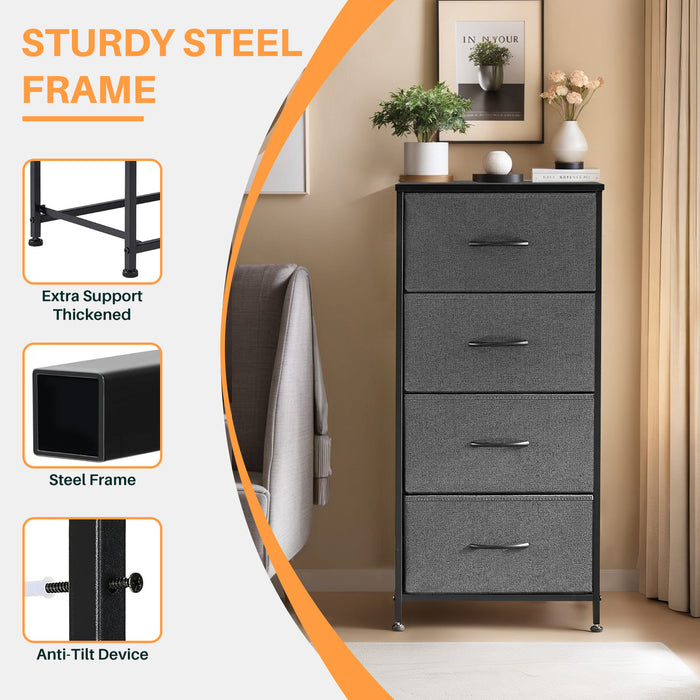 Simenmax 4 Storage Dresser for Bedroom, Wide Fabric Closet Chests Organizer Tower Furniture with Wooden Top Metal Frame for Clothes, Room, Living Room, Hallway, Entryway, Gray