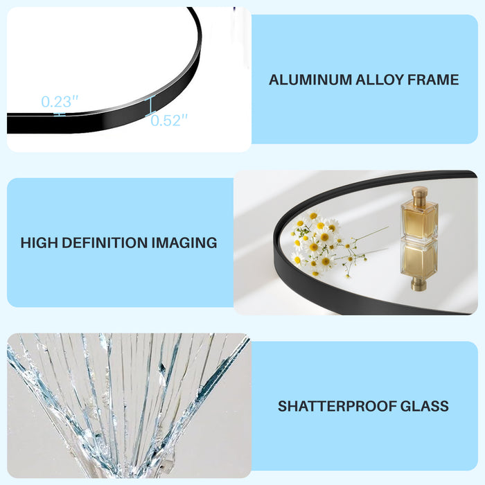 Simenmax 64''x21'' Arched Full Length Mirror with Stand, Aluminum Frame Floor Mirror for Cloakroom, Hallway, Black