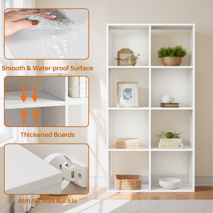 Simenmax 8 Cube Storage Organizer, Bookshelf with 4 Removable Back Panels for Living Room, Bedroom, Home Office, White