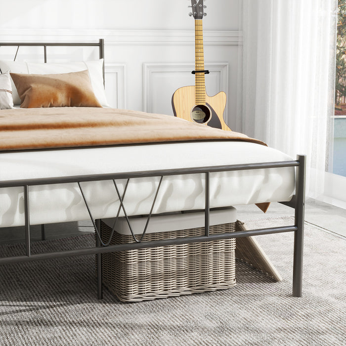 Full Size Metal Platform Bed Frame, Heavy Duty Mattress Foundation with Steel Slats Support, No Box Spring Needed, Black